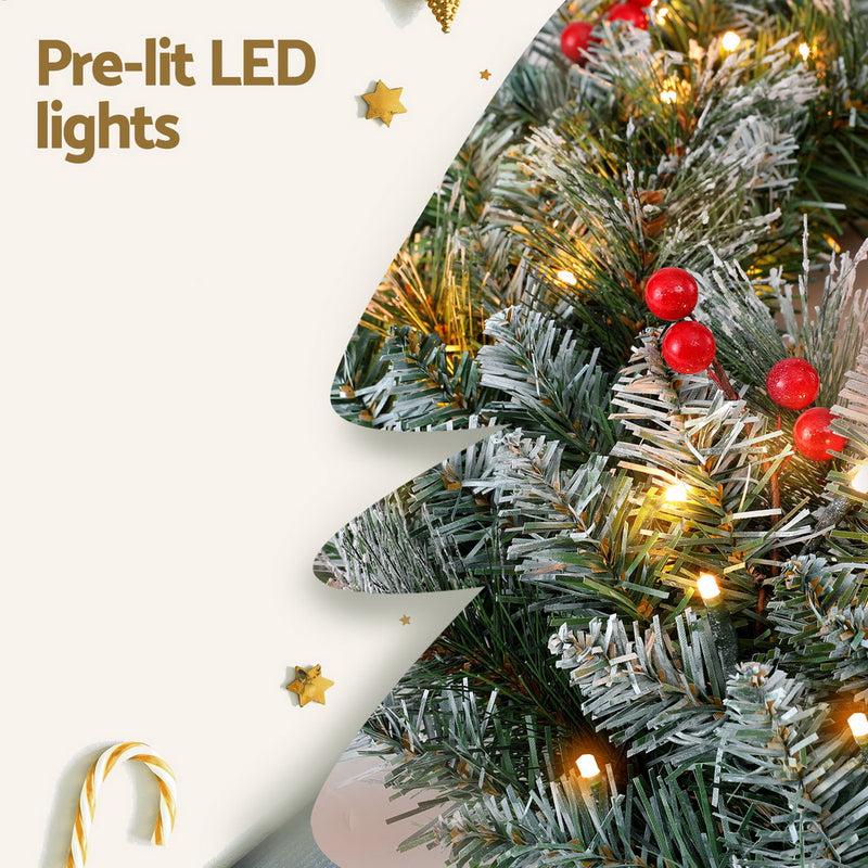 60cm Christmas Wreath LED Lights Snowy Berries Garland
