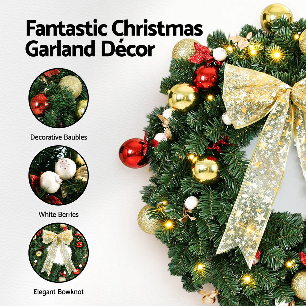 60CM LED Christmas Wreath with Berries & Garland Lights