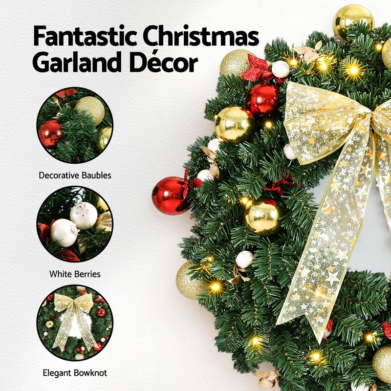 60CM LED Christmas Wreath with Berries & Garland Lights
