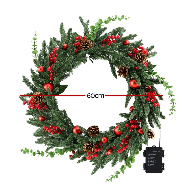 Christmas Wreath 60CM LED Berries Pine Cones