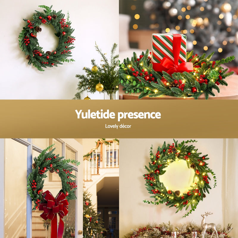 Christmas Wreath 60CM LED Berries Pine Cones