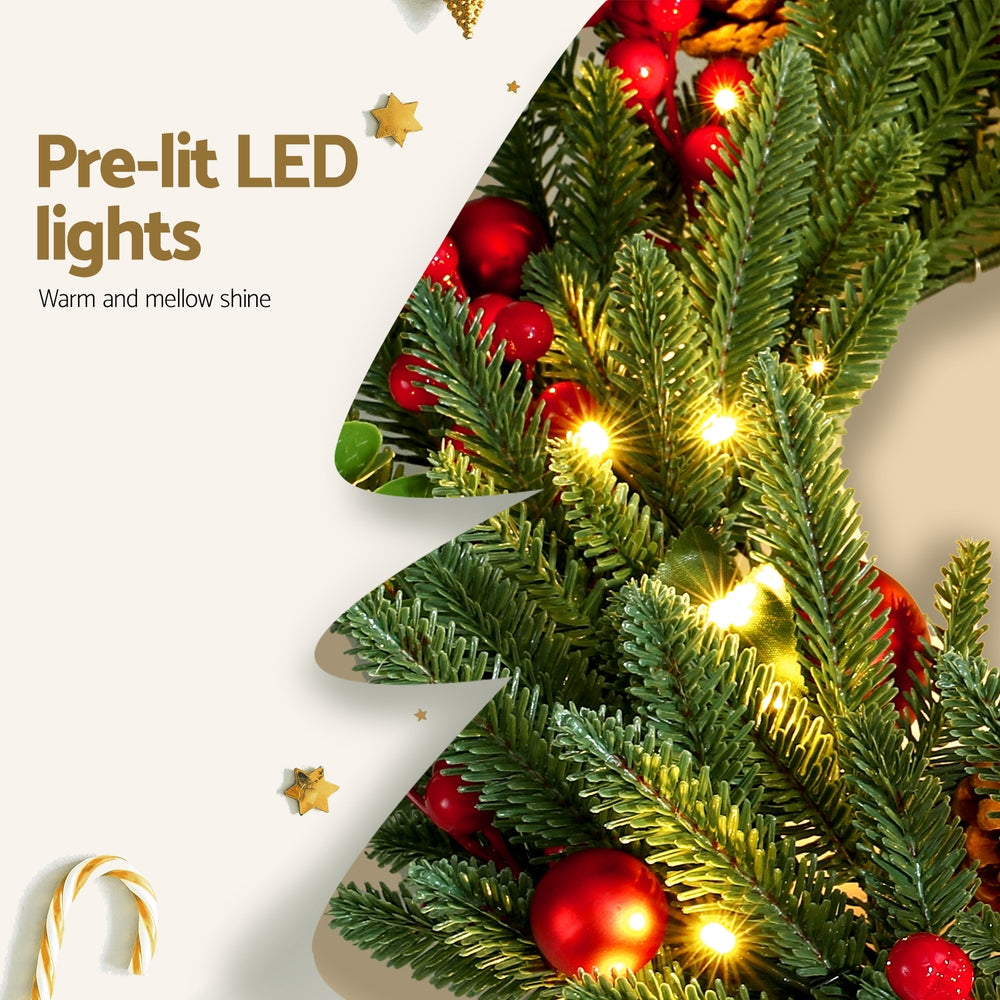 Christmas Wreath 60CM LED Berries Pine Cones