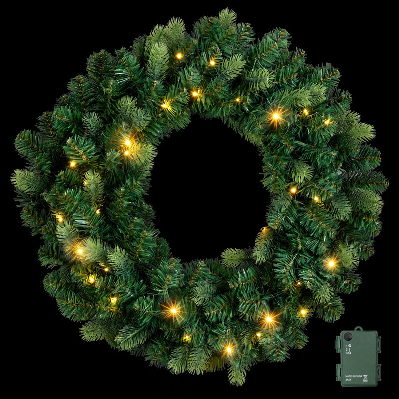 60cm Pre-Lit Christmas Wreath with Warm White LEDs