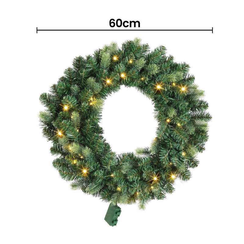 60cm Pre-Lit Christmas Wreath with Warm White LEDs