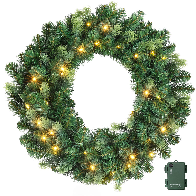 60cm Pre-Lit Christmas Wreath with Warm White LEDs