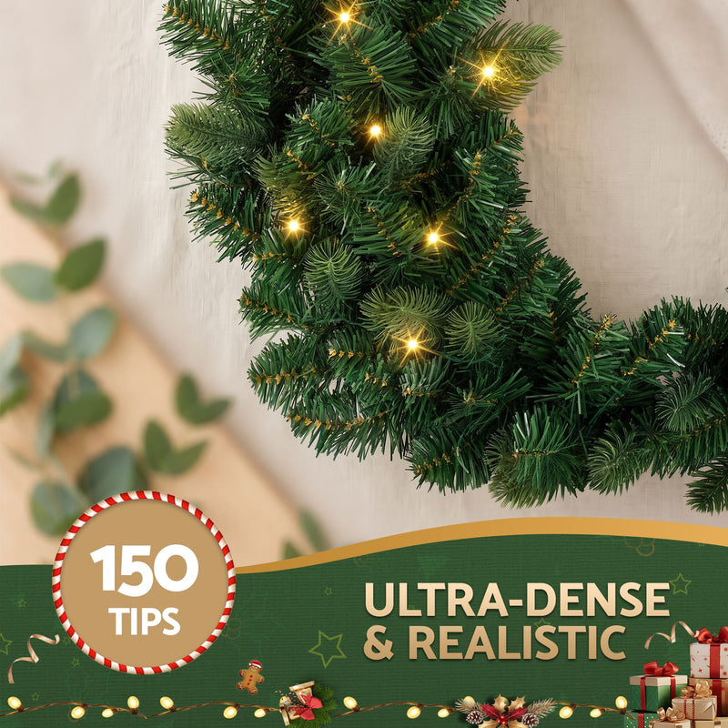 60cm Pre-Lit Christmas Wreath with Warm White LEDs