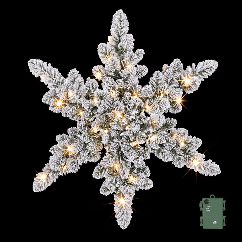 60cm Pre-Lit Flocked Snowflake Christmas Wreath