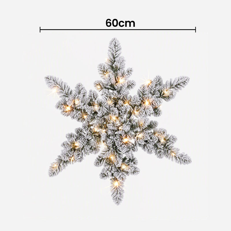 60cm Pre-Lit Flocked Snowflake Christmas Wreath