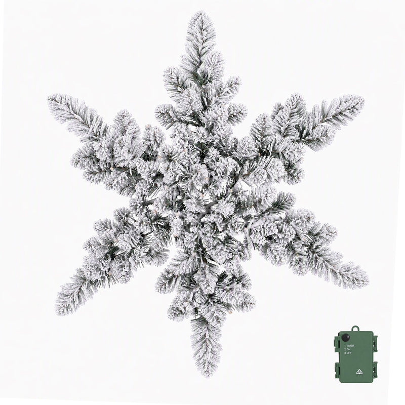 60cm Pre-Lit Flocked Snowflake Christmas Wreath