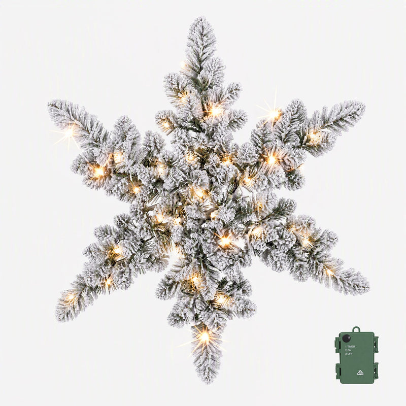 60cm Pre-Lit Flocked Snowflake Christmas Wreath
