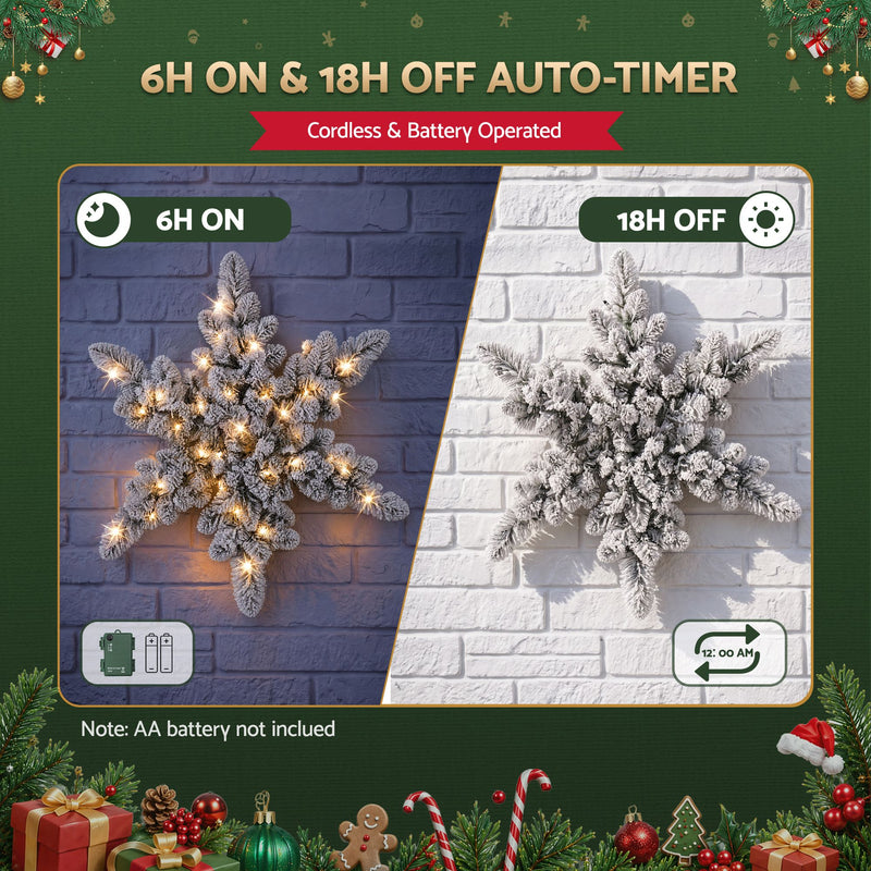 60cm Pre-Lit Flocked Snowflake Christmas Wreath