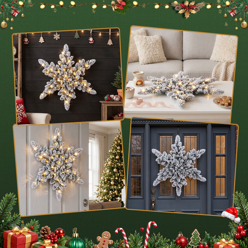 60cm Pre-Lit Flocked Snowflake Christmas Wreath