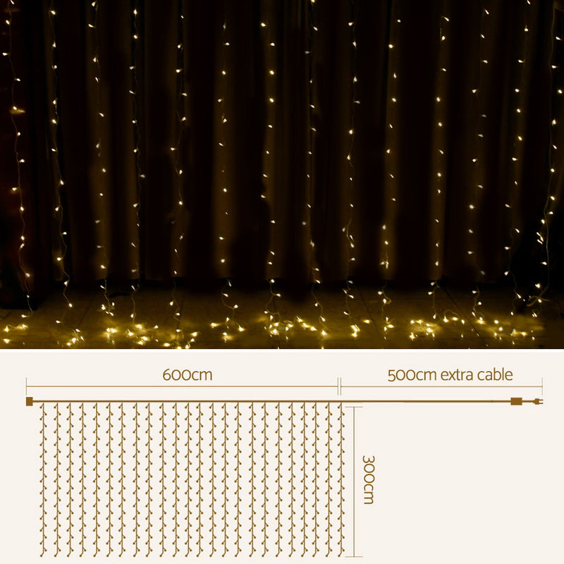 3X6M Christmas Lights Curtain Light Warm White 600 LED