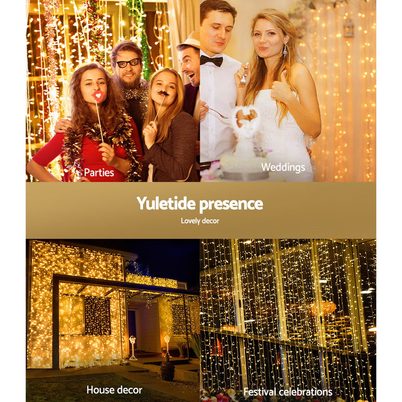3X6M Christmas Lights Curtain Light Warm White 600 LED