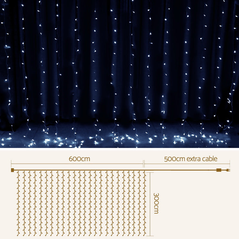 3X6M Christmas Lights Curtain Light Cool White 600 LED