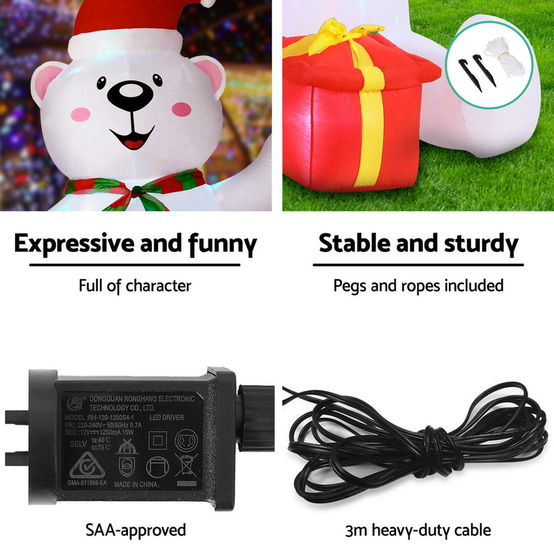 Christmas Inflatable Bear 1.8M Height LED Outdoor Illuminated