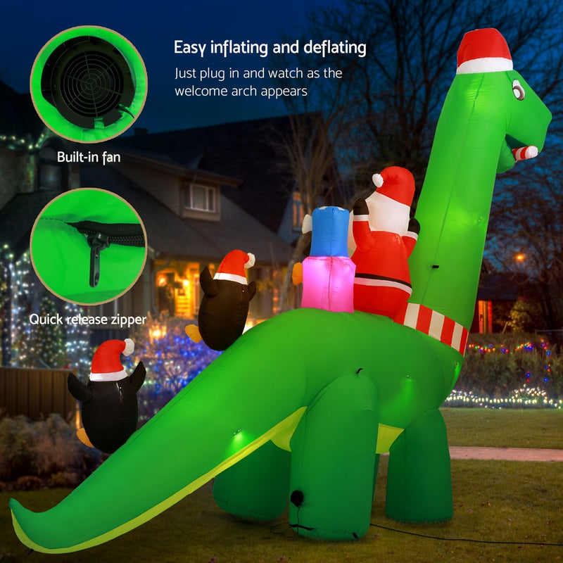Christmas Inflatable Santa Dinosaur 3.8M Illuminated