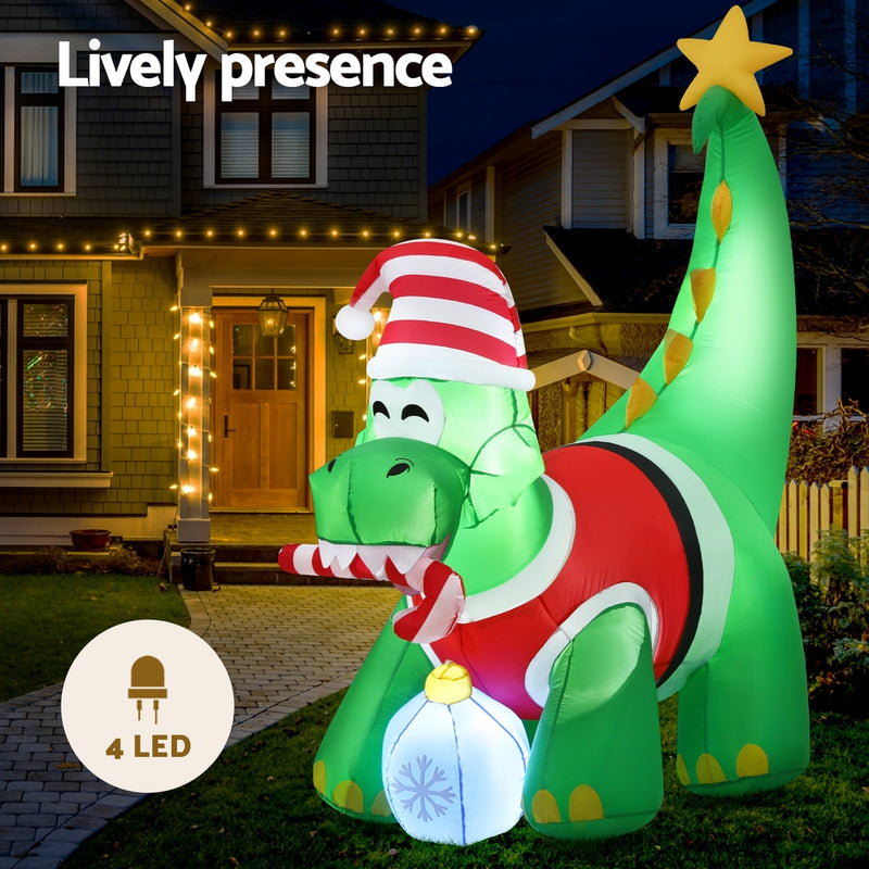 Christmas Inflatable Dinosaur 1.86M Height LED Illuminated