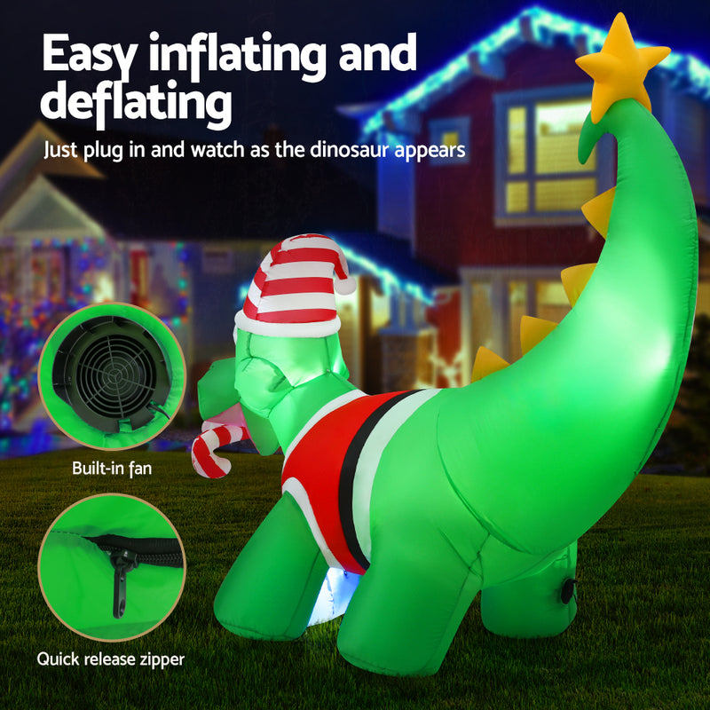Christmas Inflatable Dinosaur 1.86M Height LED Illuminated