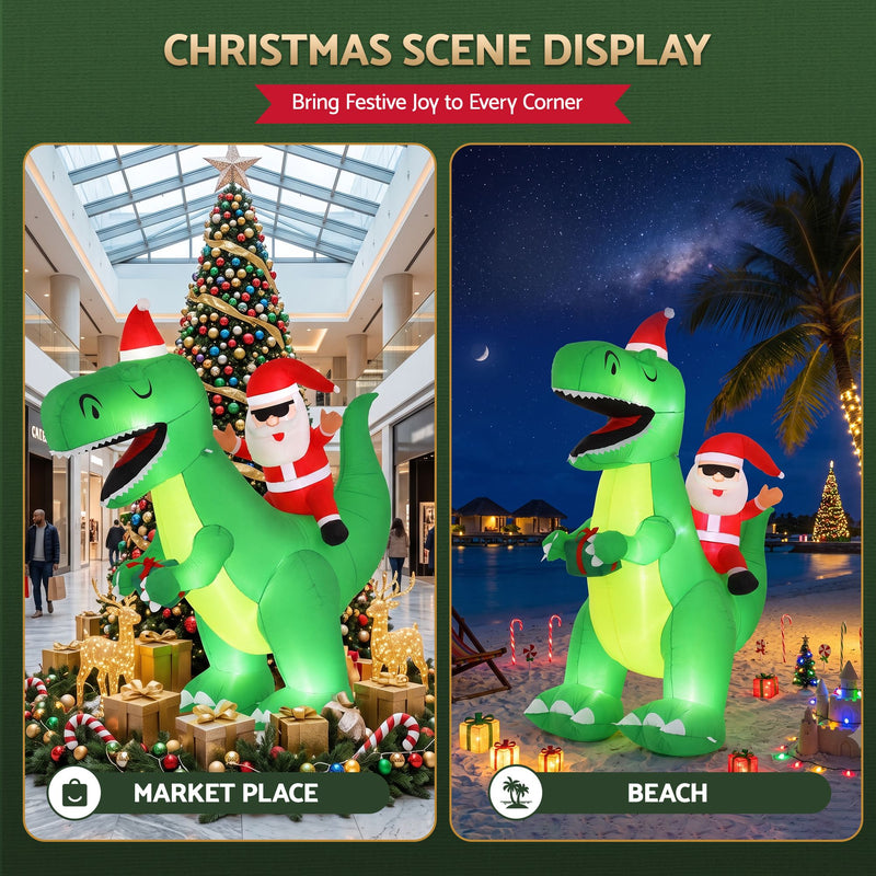 2.5M Christmas Inflatable Dinosaur with LED Lights