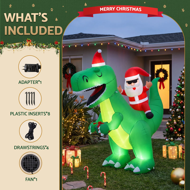 2.5M Christmas Inflatable Dinosaur with LED Lights