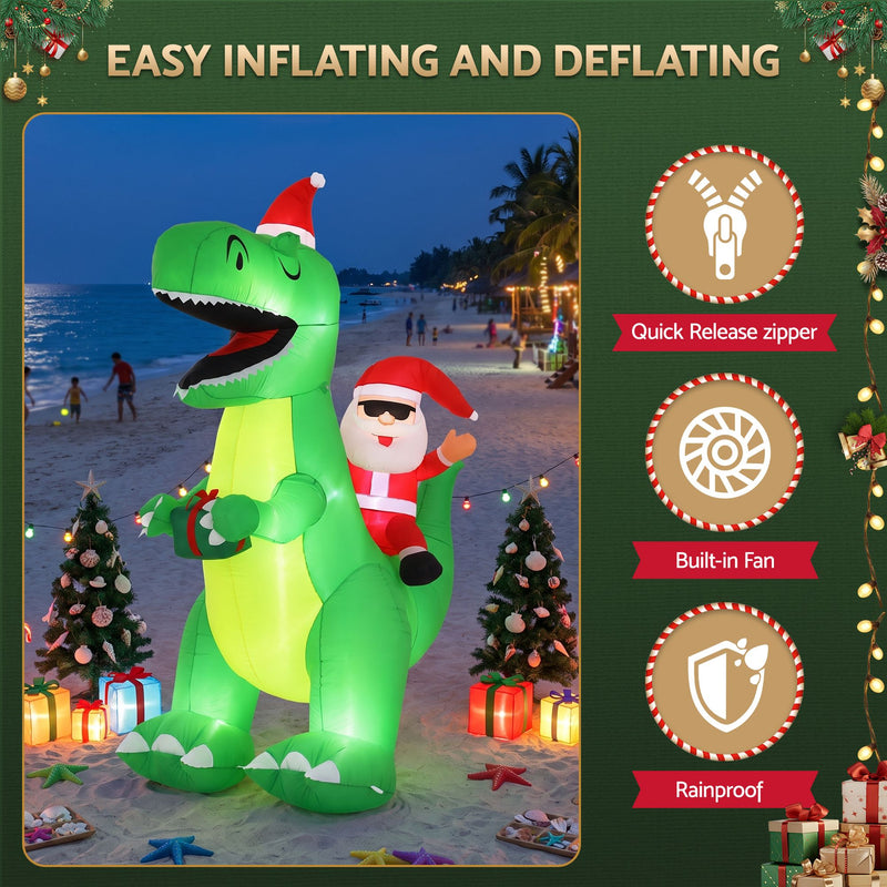 2.5M Christmas Inflatable Dinosaur with LED Lights