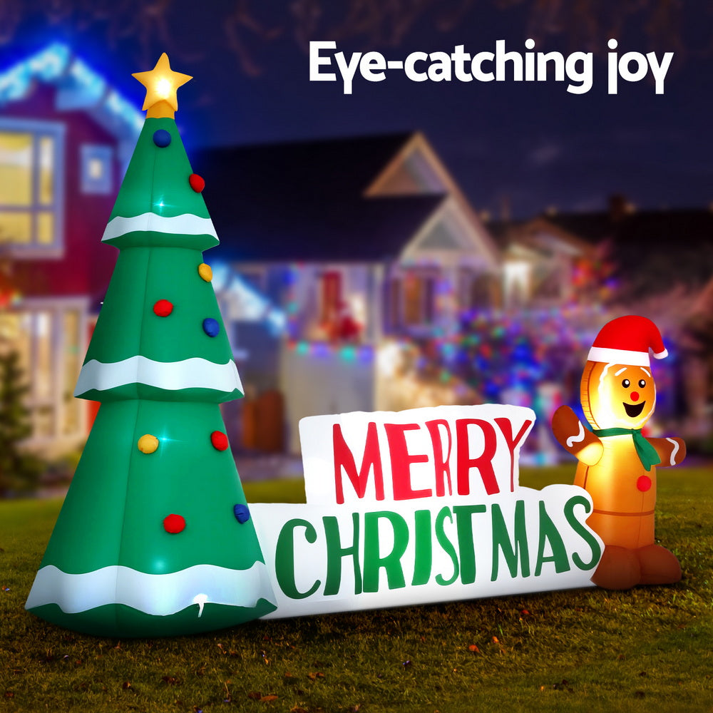 Christmas Gingerbread Man Tree Inflatable with LED Lights
