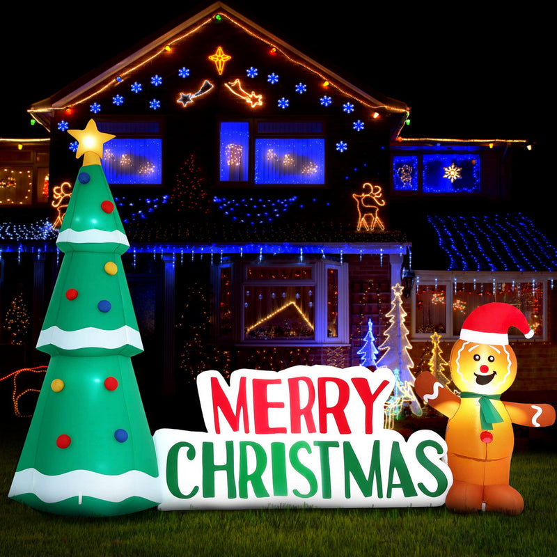 Christmas Gingerbread Man Tree Inflatable with LED Lights