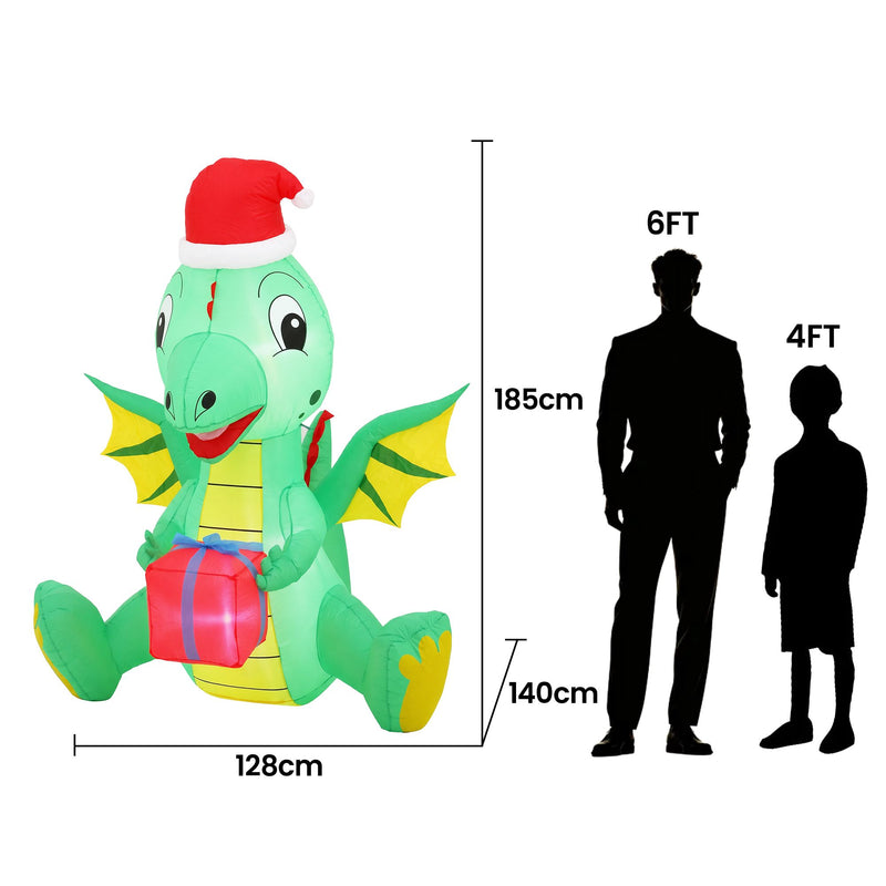 Jingle Jollys 1.8M Christmas Inflatable Dragon with LEDs