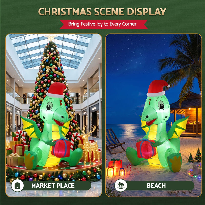 Jingle Jollys 1.8M Christmas Inflatable Dragon with LEDs