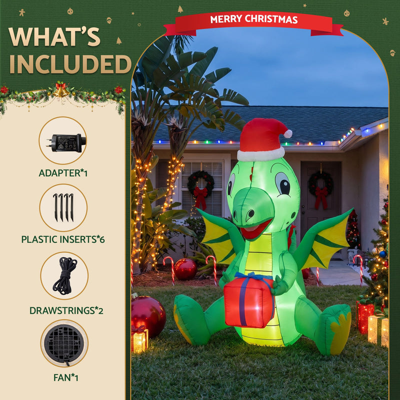 Jingle Jollys 1.8M Christmas Inflatable Dragon with LEDs