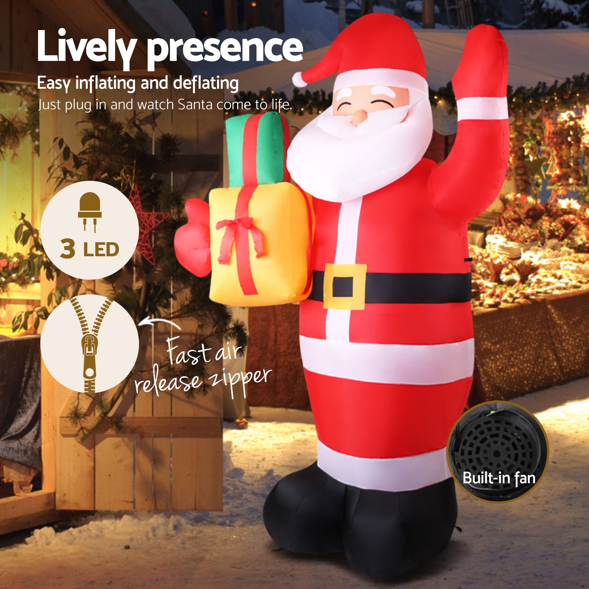 2.4M Christmas Inflatable Santa with Built-in LEDs