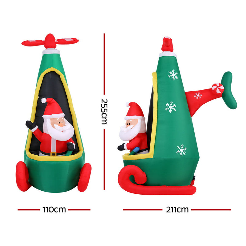 Christmas Inflatable Santa in Helicopter 2.55M Height LED Illuminated