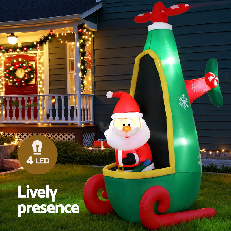 Christmas Inflatable Santa in Helicopter 2.55M Height LED Illuminated