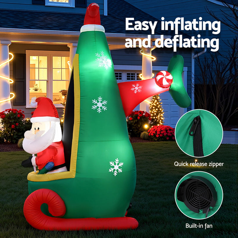 Christmas Inflatable Santa in Helicopter 2.55M Height LED Illuminated
