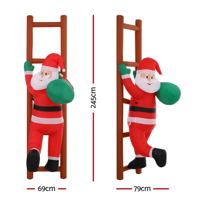 Christmas Inflatable Santa Climbing Ladder 2.45M Height LED Illuminated