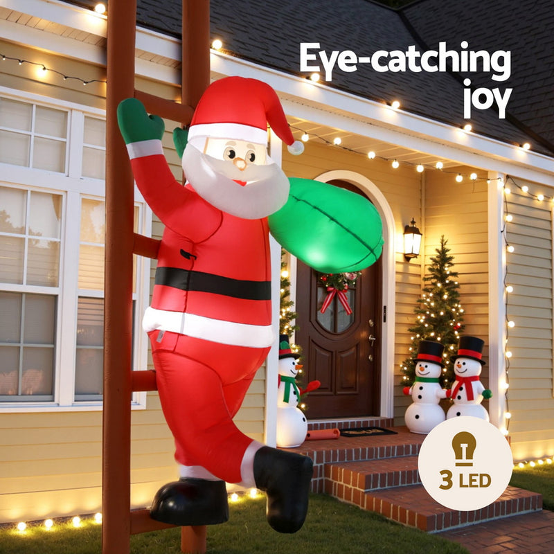 Christmas Inflatable Santa Climbing Ladder 2.45M Height LED Illuminated
