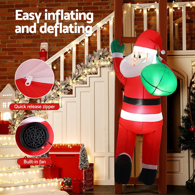 Christmas Inflatable Santa Climbing Ladder 2.45M Height LED Illuminated