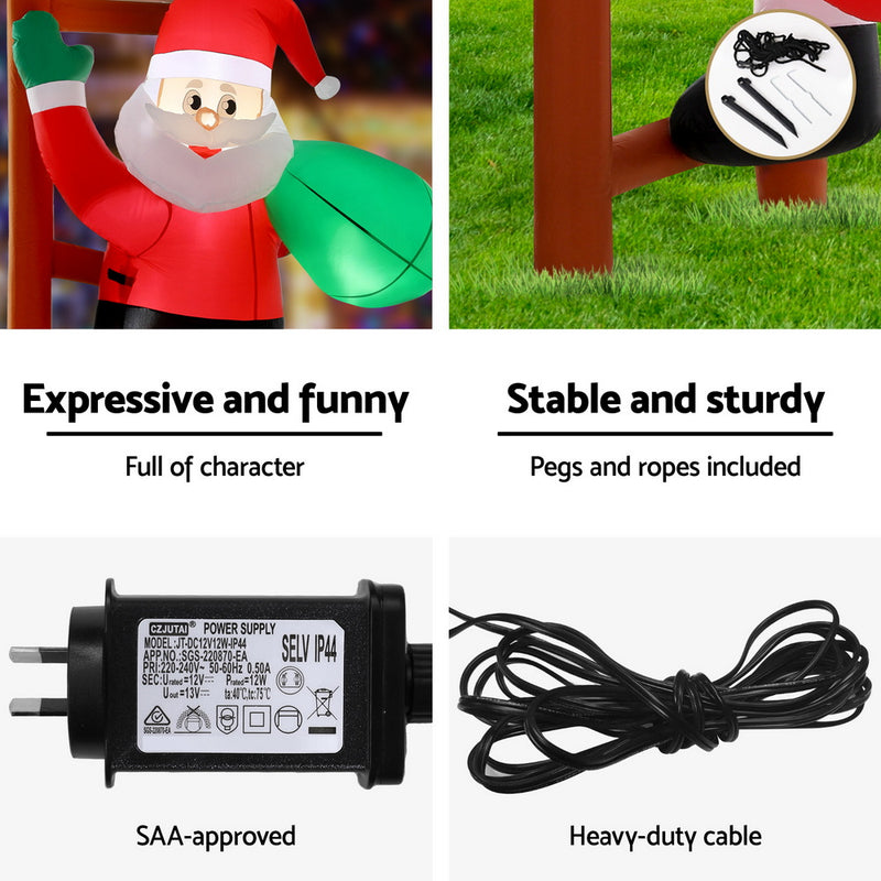 Christmas Inflatable Santa Climbing Ladder 2.45M Height LED Illuminated