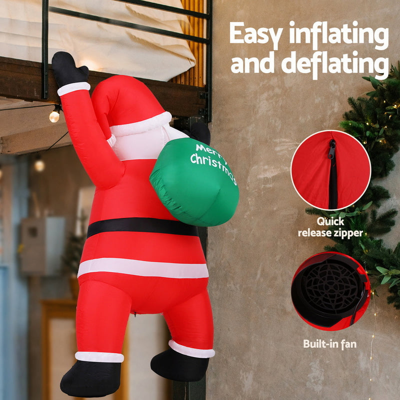 Christmas Inflatable Santa Climbing LED Illuminated 1.9M