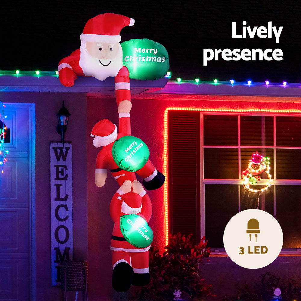 Christmas Inflatable Climbing Santa 2.5M Height LED Illuminated