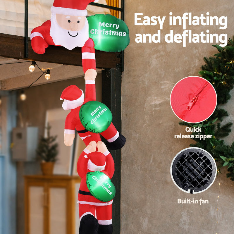 Christmas Inflatable Climbing Santa 2.5M Height LED Illuminated