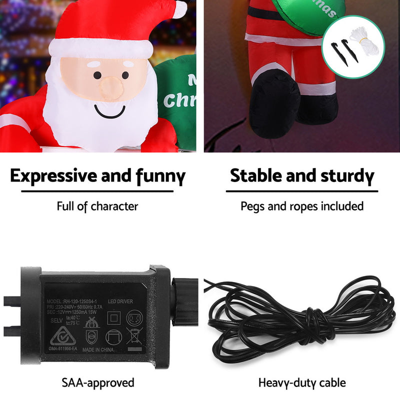 Christmas Inflatable Climbing Santa 2.5M Height LED Illuminated