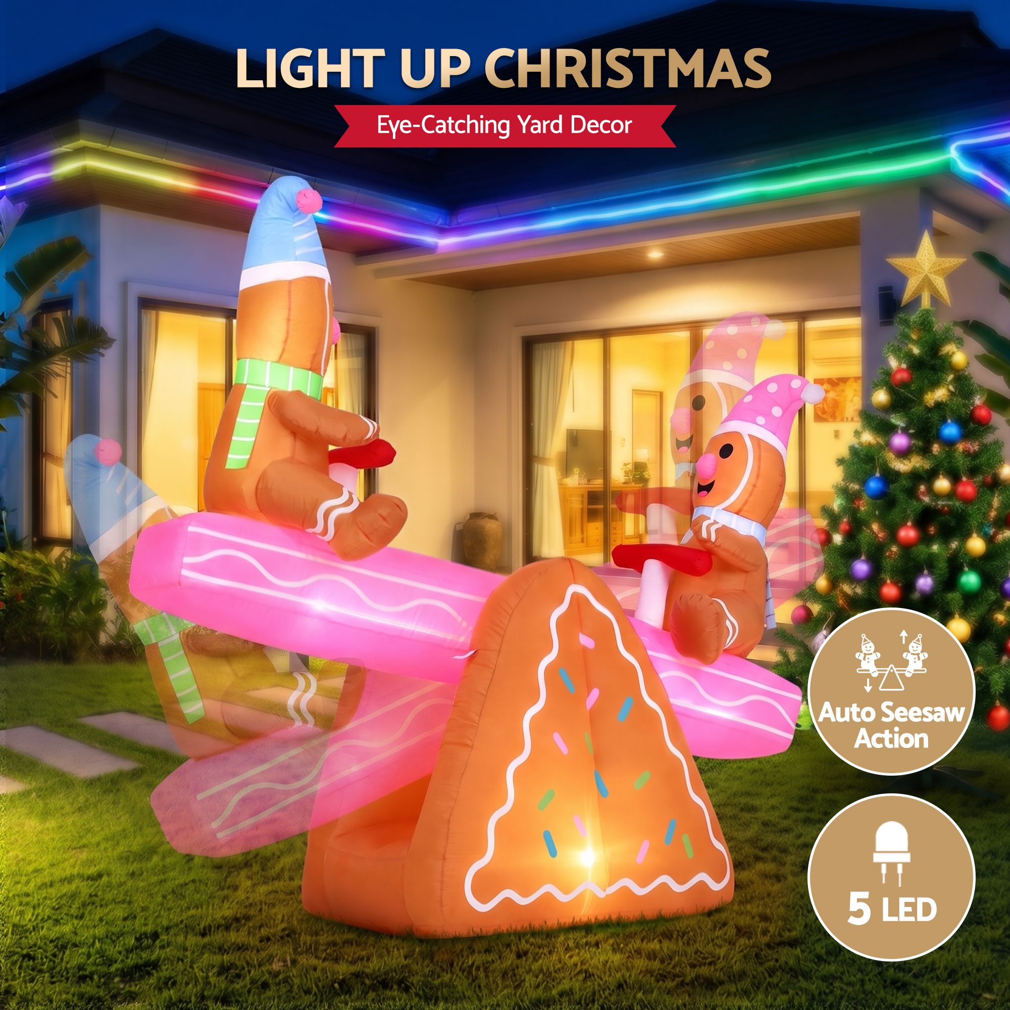 Jingle Jollys 1.8m Christmas Inflatable Seesaw with LED