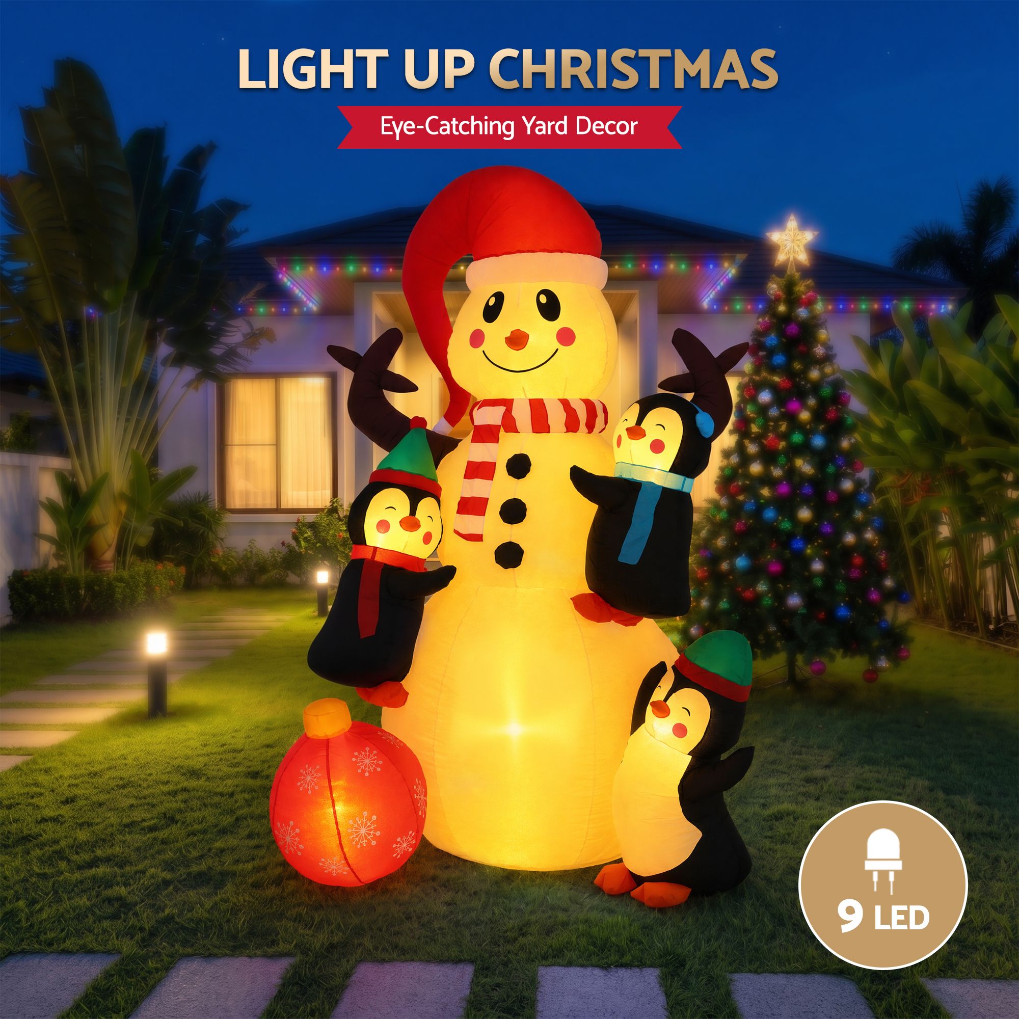 Jingle Jollys 1.8M Christmas Inflatable Snowman Warm White LEDs