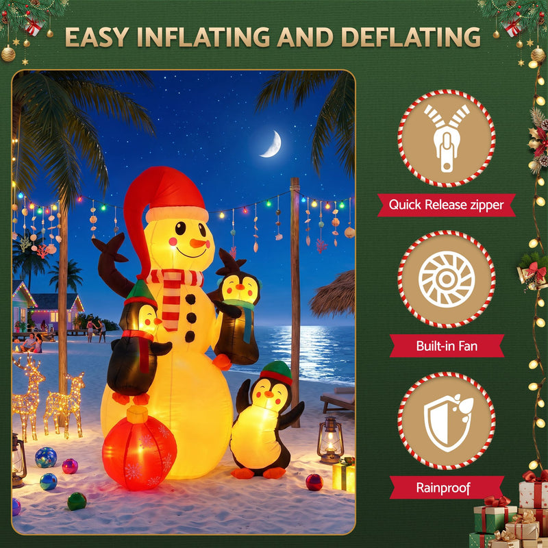 Jingle Jollys 1.8M Christmas Inflatable Snowman Warm White LEDs
