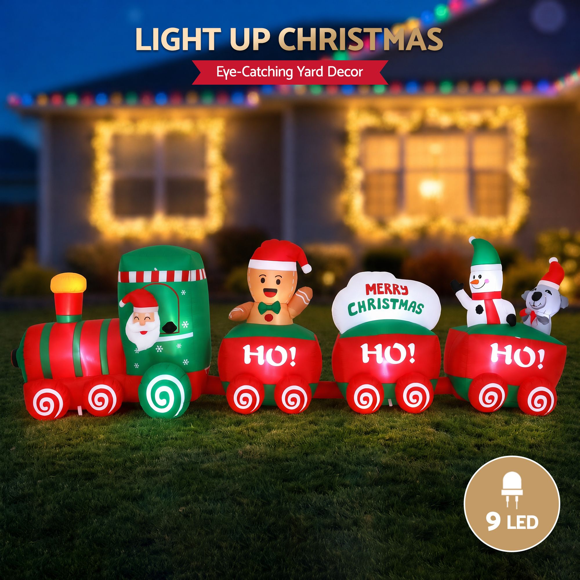 Jingle Jollys 3.6m Santa Train Christmas Inflatable with LED