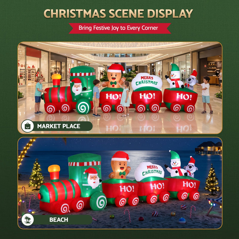 Jingle Jollys 3.6m Santa Train Christmas Inflatable with LED