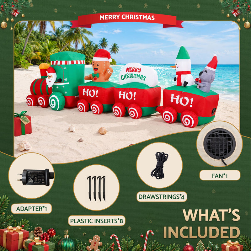Jingle Jollys 3.6m Santa Train Christmas Inflatable with LED