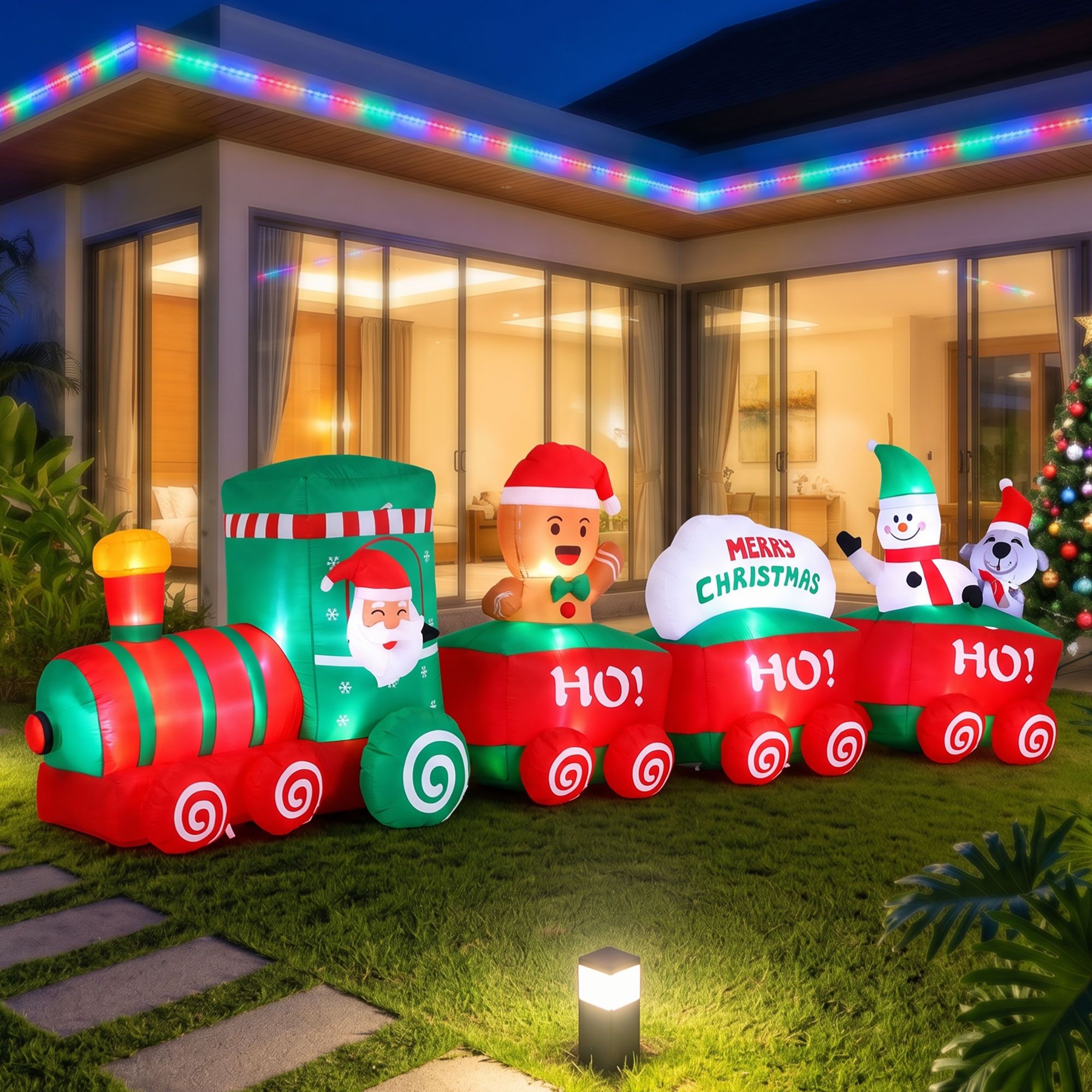 Jingle Jollys 3.6m Santa Train Christmas Inflatable with LED